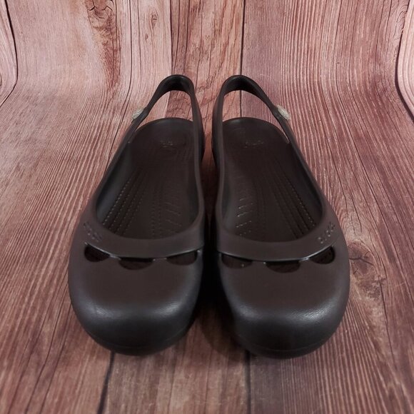 Crocs Jayna Womens Size 10 Jewel Flower Black Slingback Slip On Ballet Flats - Picture 4 of 15